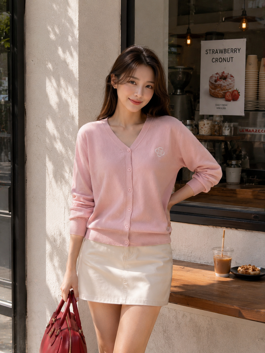 Mela Vneck Button Knit Cardigan - Pink