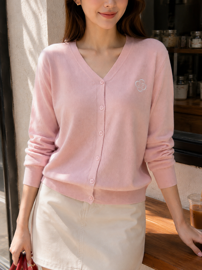 Mela Vneck Button Knit Cardigan - Pink