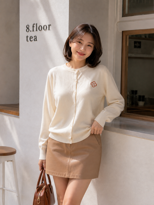 Sella Round Button Cardigan - Cream