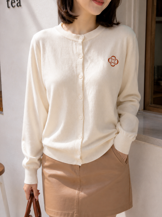 Sella Round Button Cardigan - Cream