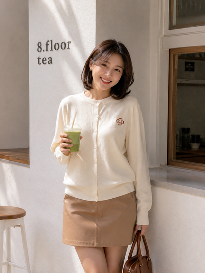 Sella Round Button Cardigan - Cream