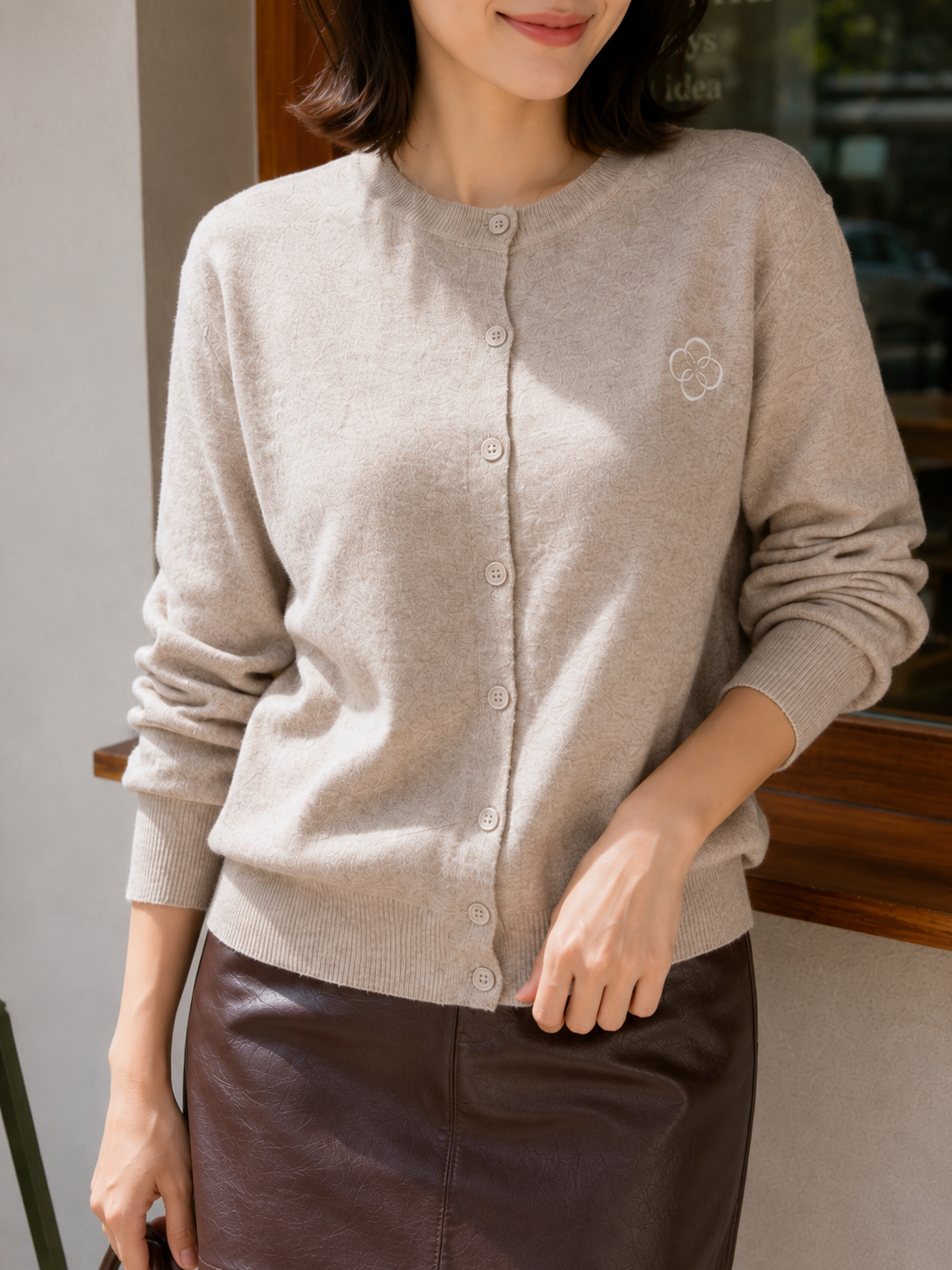 Sella Round Button Cardigan - Khaki