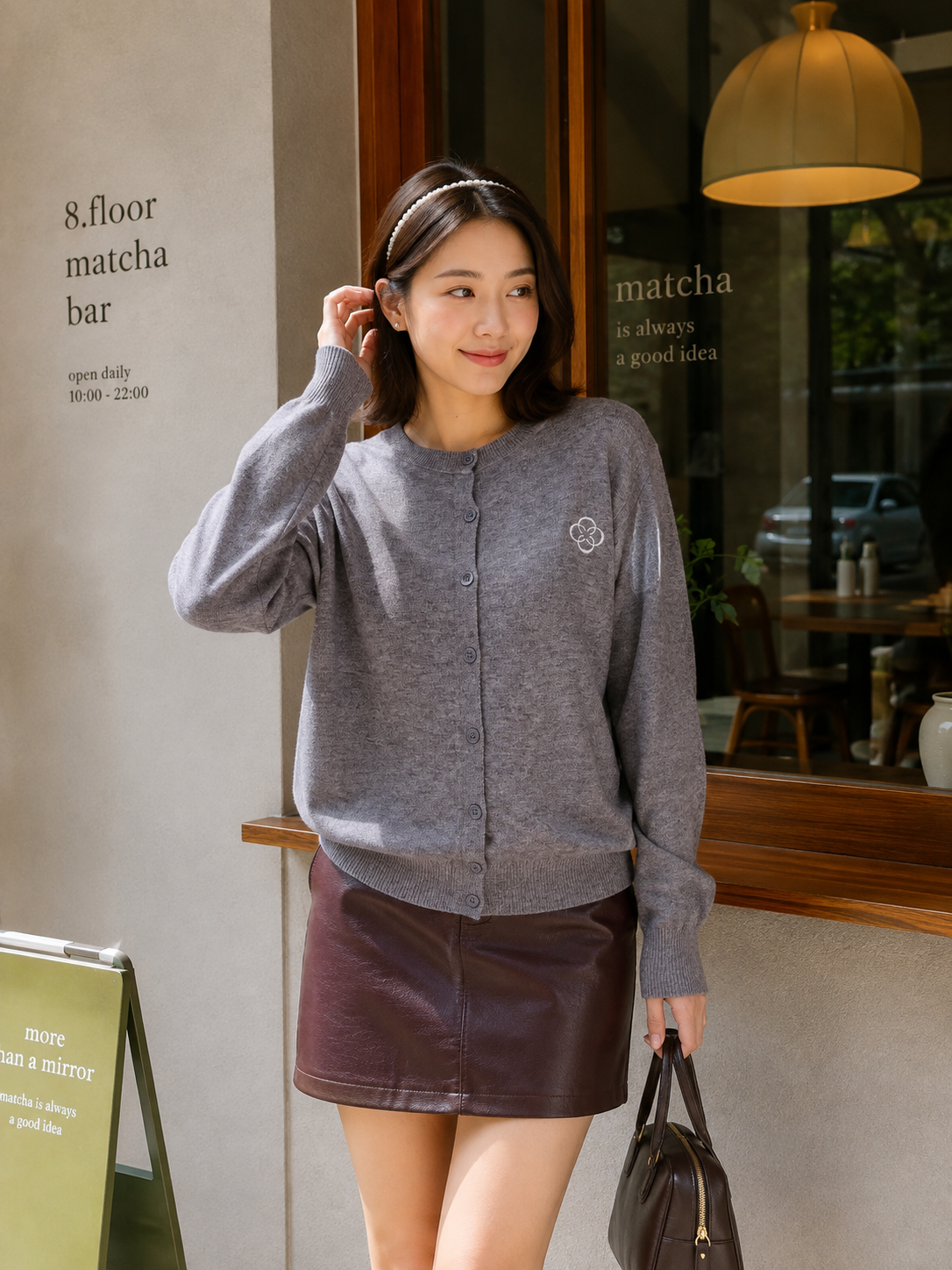 Sella Round Button Cardigan - Grey