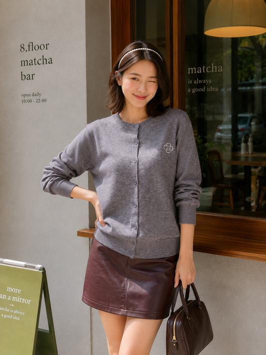 Sella Round Button Cardigan - Grey