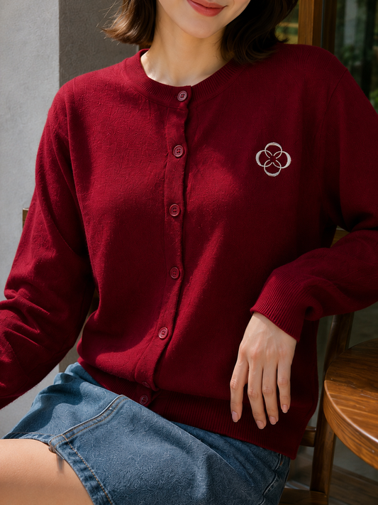 Sella Round Button Cardigan - Maroon