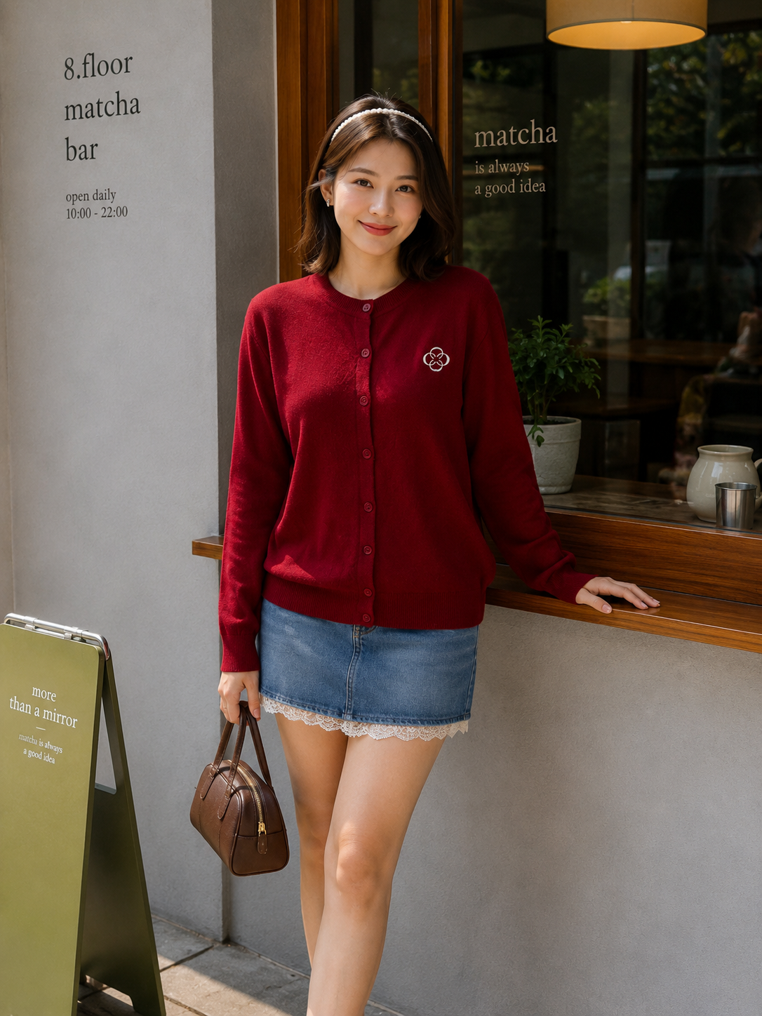 Sella Round Button Cardigan - Maroon