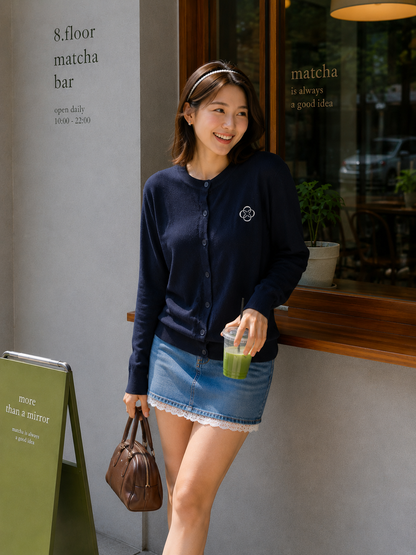 Sella Round Button Cardigan - Navy