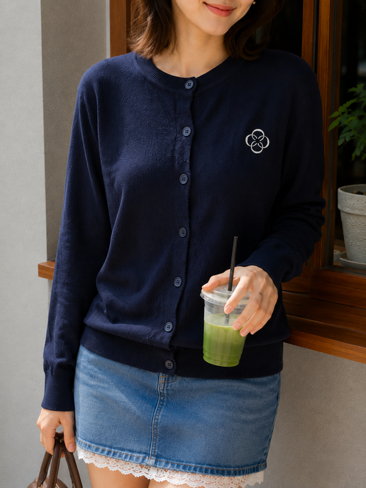 Sella Round Button Cardigan - Navy
