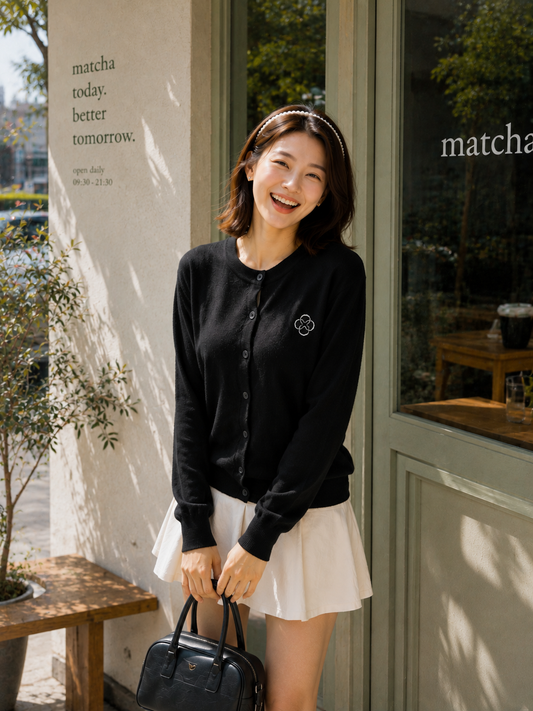 Sella Round Button Cardigan - Black
