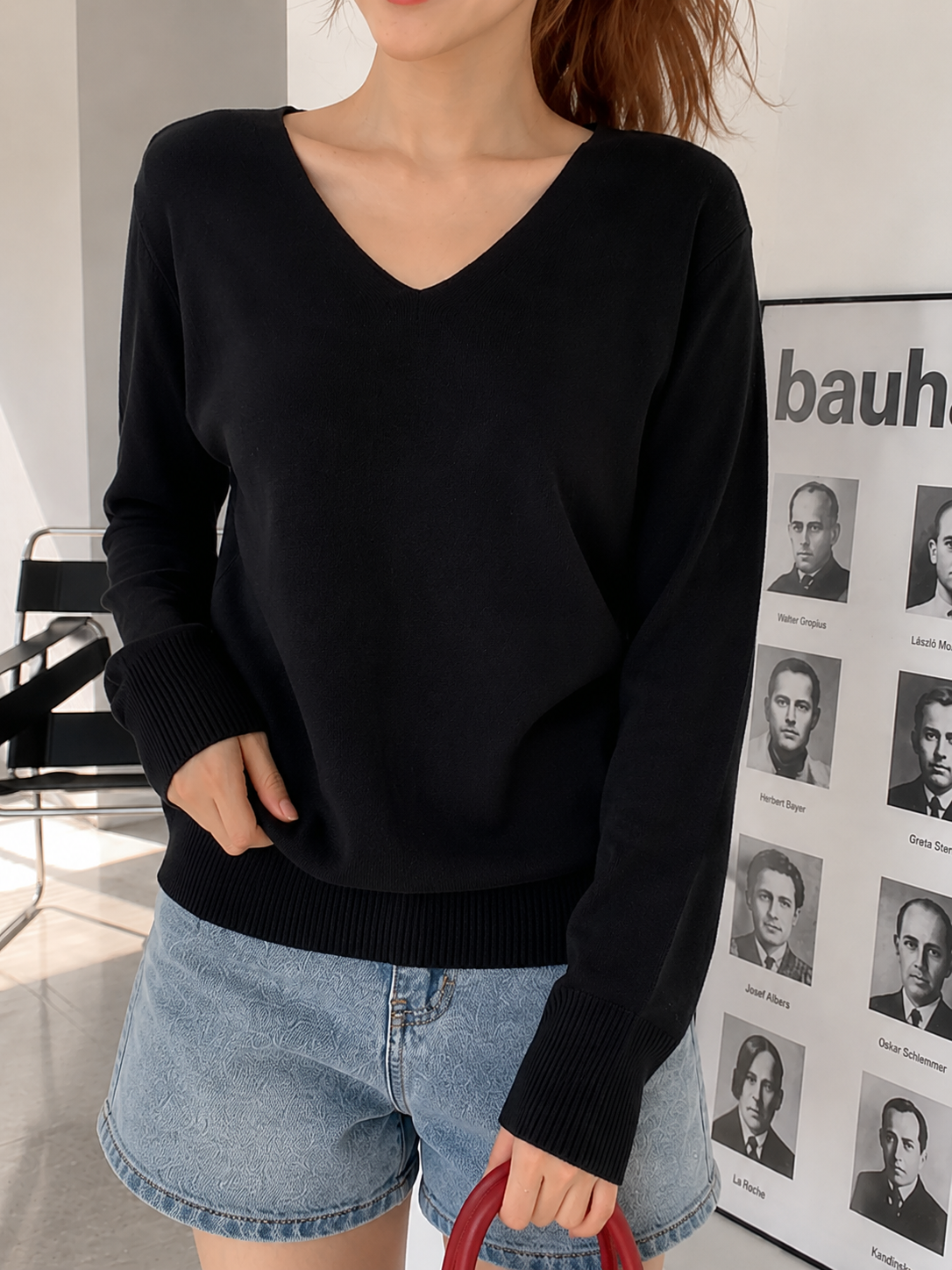 Nasya Vneck Knit Longsleeve - Black