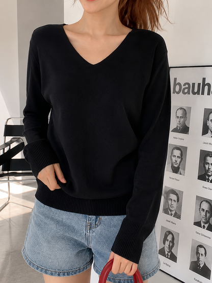 Nasya Vneck Knit Longsleeve - Black
