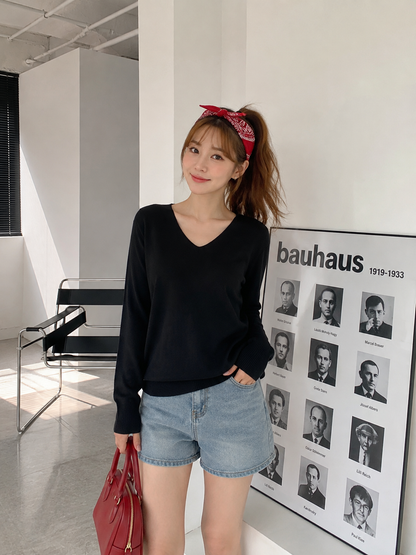 Nasya Vneck Knit Longsleeve - Black