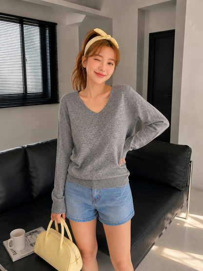 Nasya Vneck Knit Longsleeve - Grey