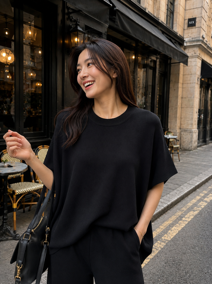 Joel Batwing Knit Set - Black