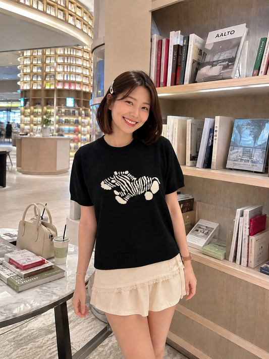 Zebra Knit Top - Black