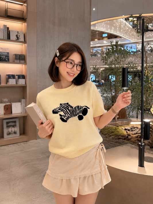 Zebra Knit Top - Cream
