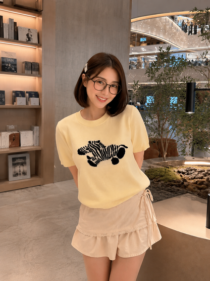 Zebra Knit Top - Cream