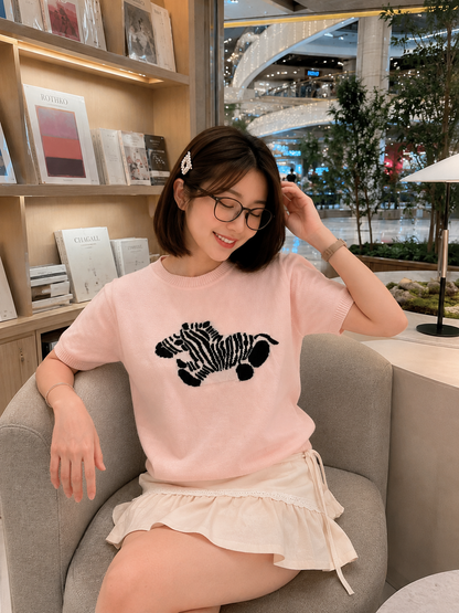 Zebra Knit Top - Pink