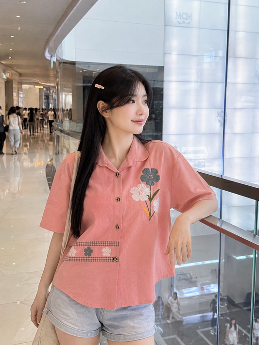 Makita Flower Cotton Shirt - Pink