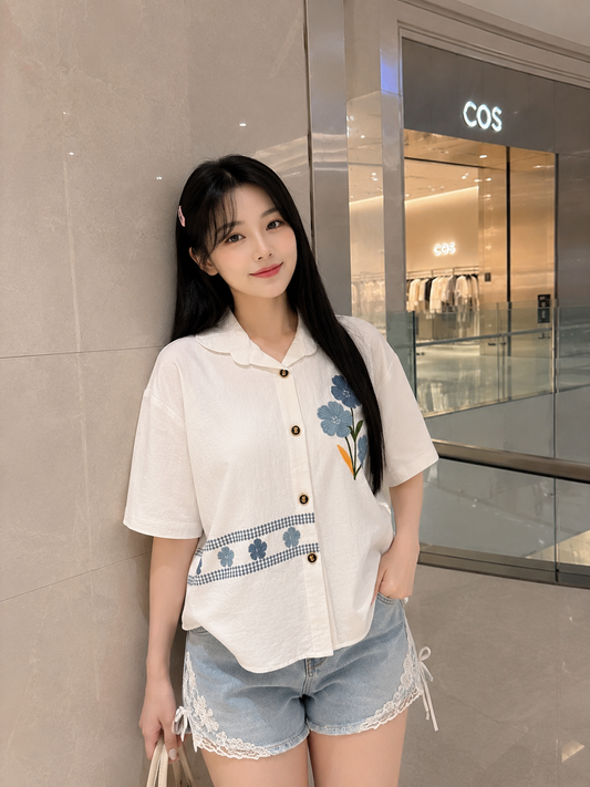 Makita Flower Cotton Shirt - White