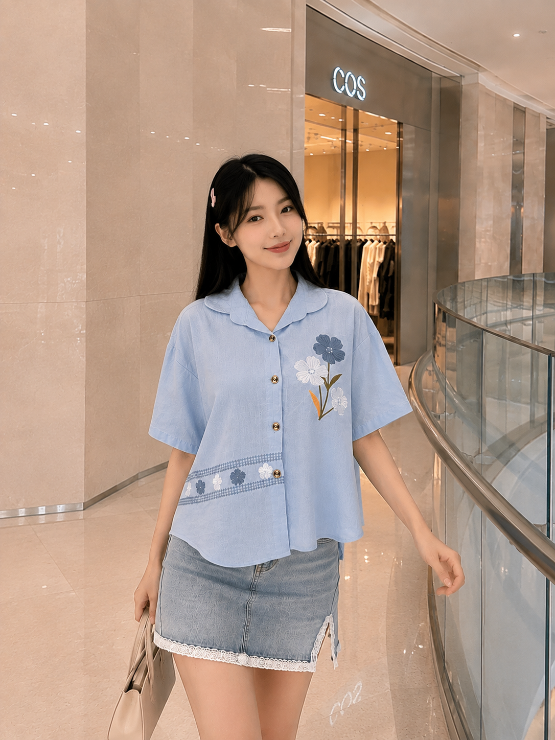 Makita Flower Cotton Shirt - Blue