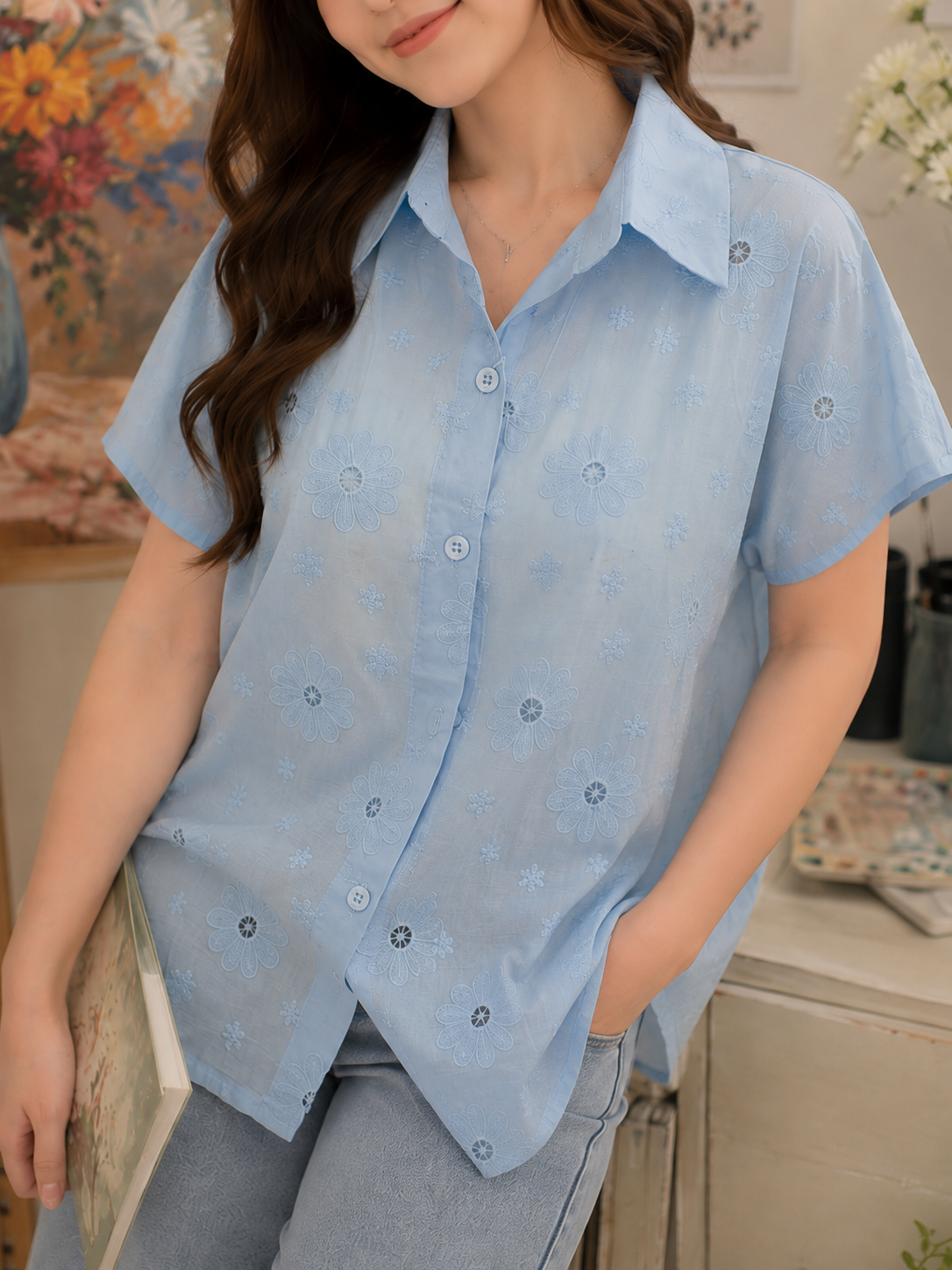 Date Lace Shirt - Blue