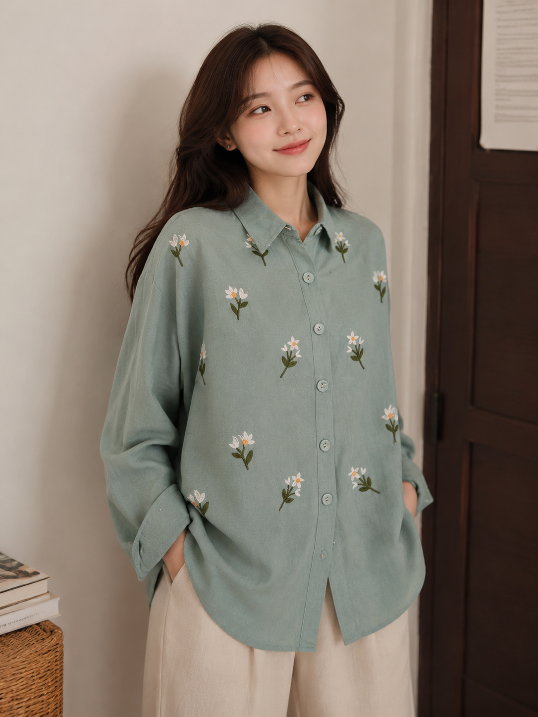 Yasa Flower Cotton Longsleeve - Mint