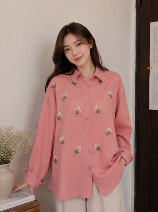 Yasa Flower Cotton Longsleeve - Pink