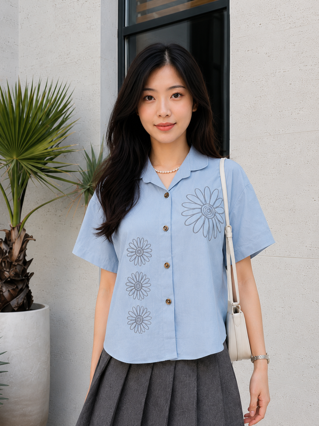 Sunny Button Cotton Shirt - Blue