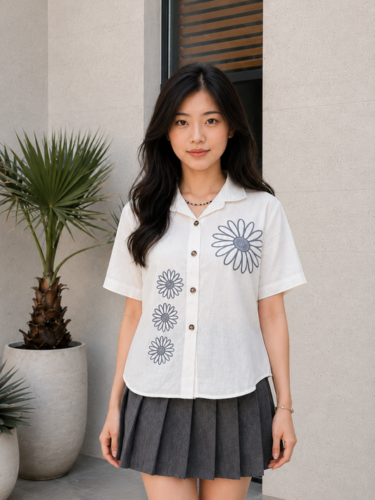 Sunny Button Cotton Shirt - White