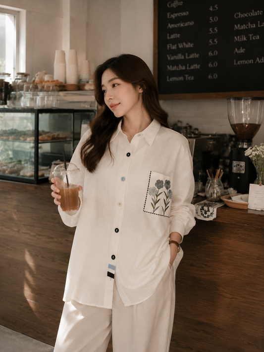 Nuria Flower Cotton Longsleeve - White