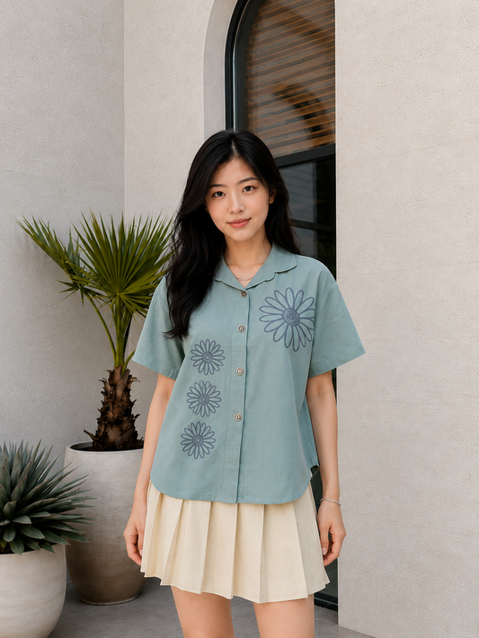 Sunny Button Cotton Shirt - Mint