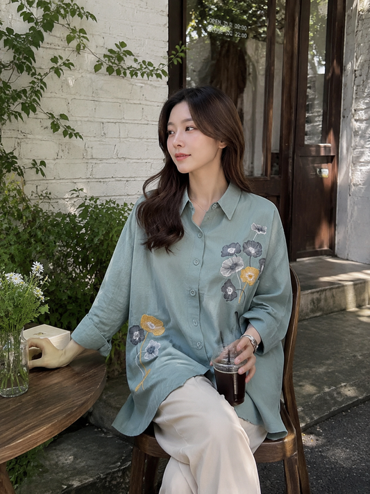 Elpha Flower Cotton Longsleeve - Mint