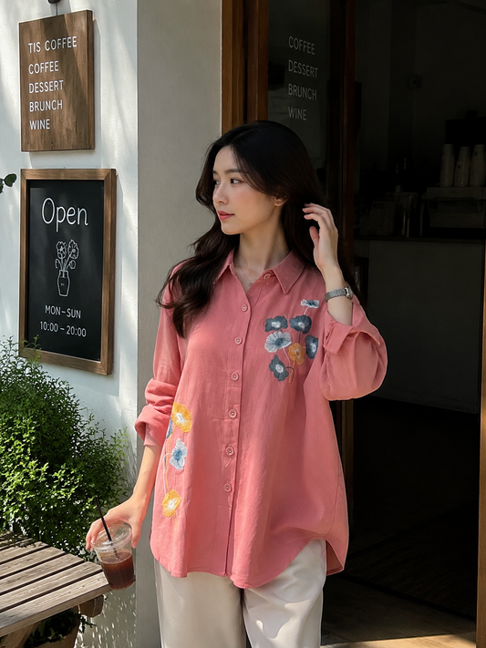 Elpha Flower Cotton Longsleeve - Pink