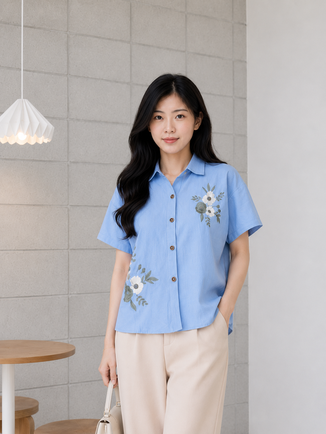 Mima Button Cotton Shirt - Blue