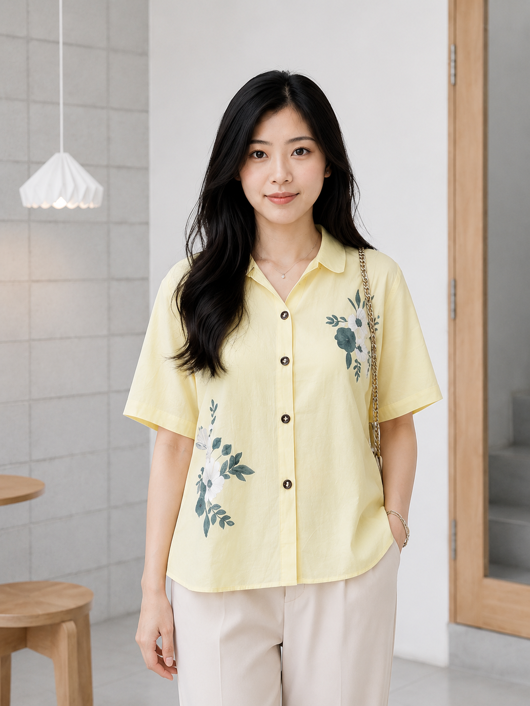 Mima Button Cotton Shirt - Yellow