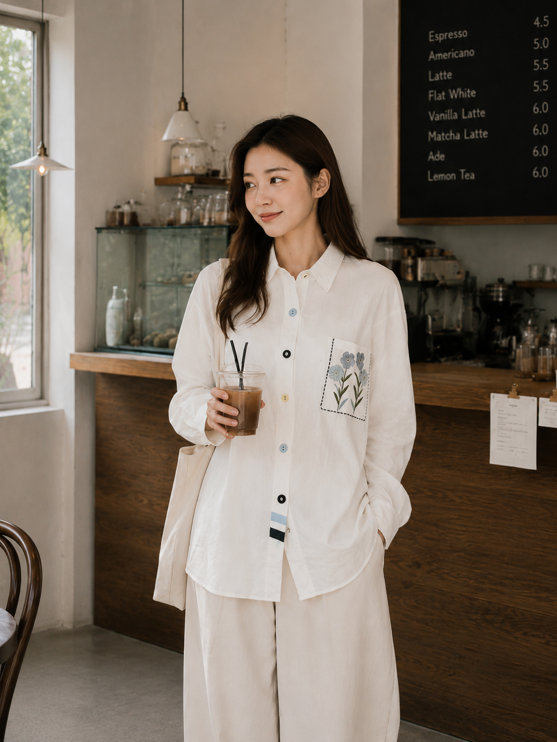Nuria Flower Cotton Longsleeve - White