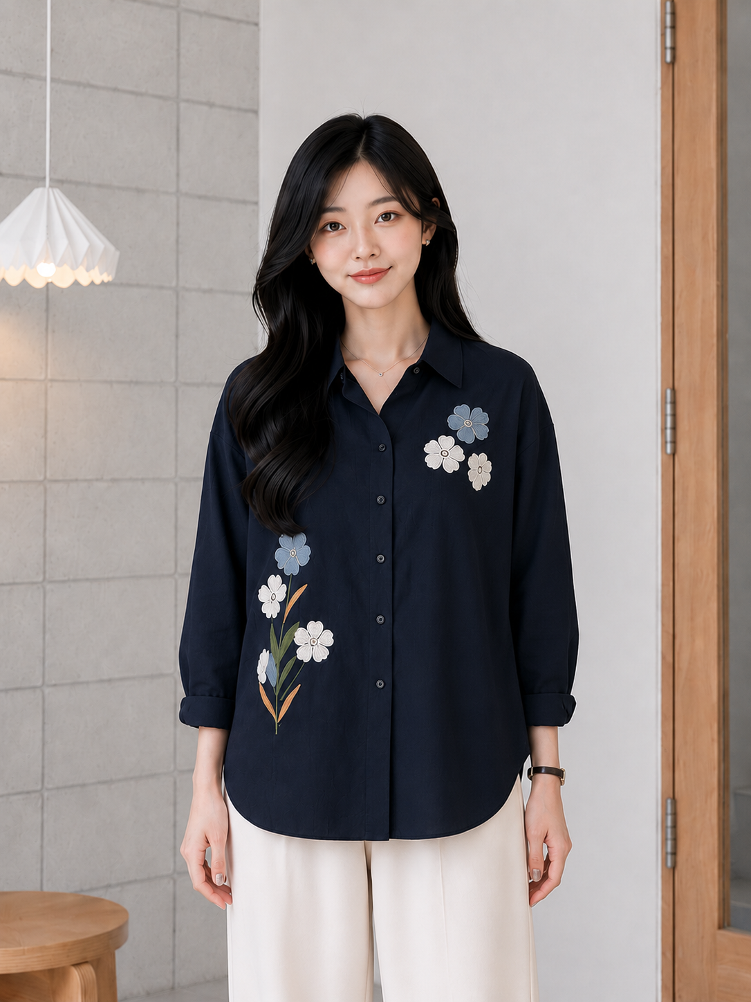 Jamie Double Button Shirt - Navy
