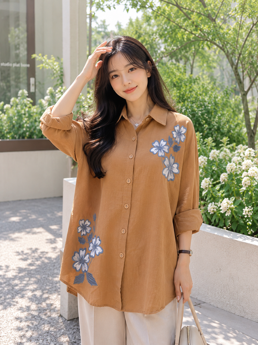 Mekari Flower Cotton Longsleeve - Taupe