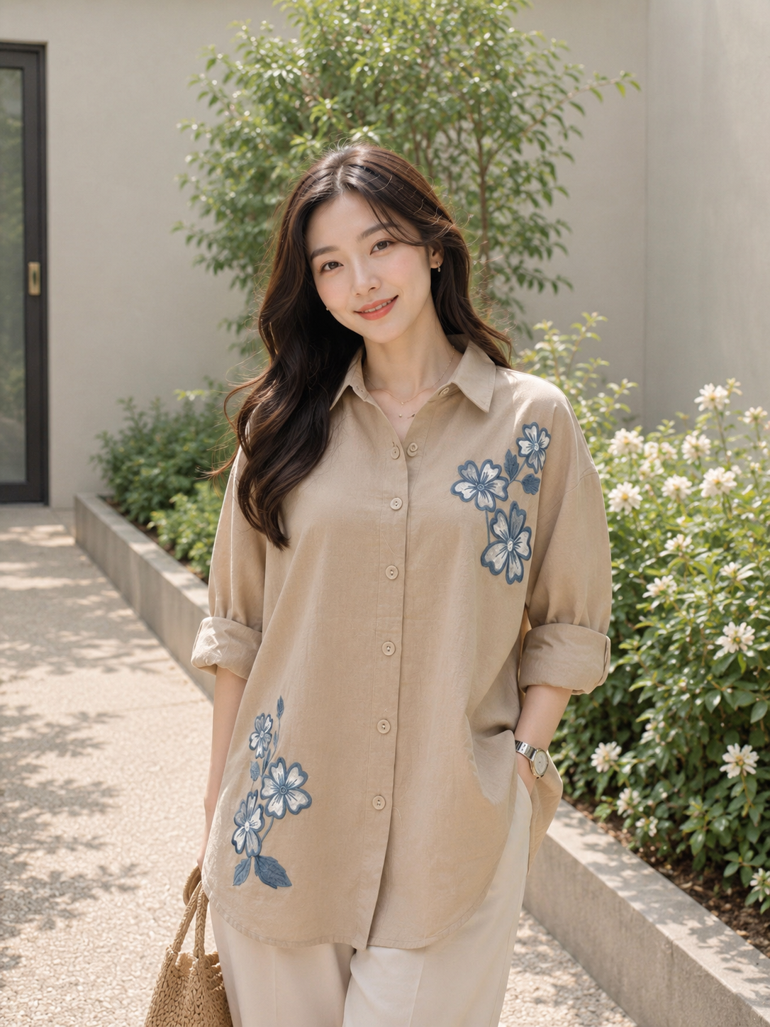 Mekari Flower Cotton Longsleeve - Khaki