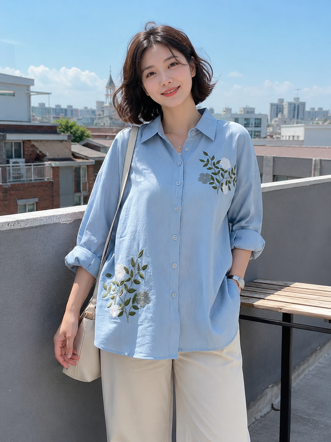 Mondes Flower Cotton Longsleeve - Blue