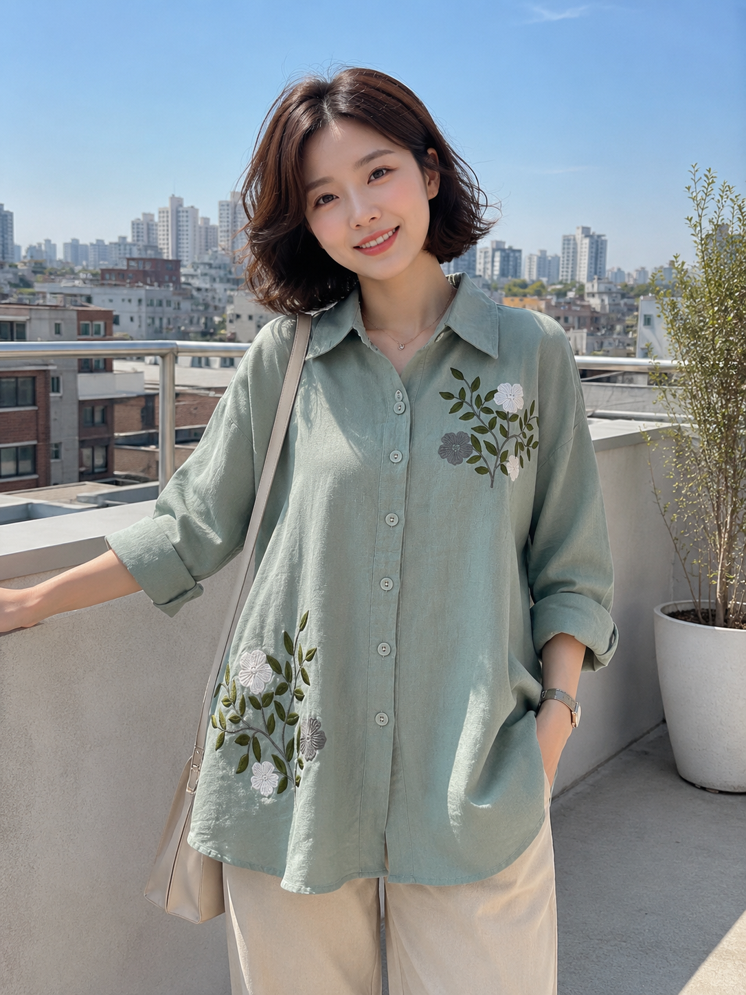 Mondes Flower Cotton Longsleeve - Mint