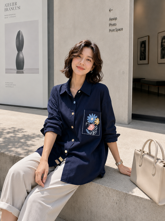 Yoel Pocket Cotton Longsleeve - Navy