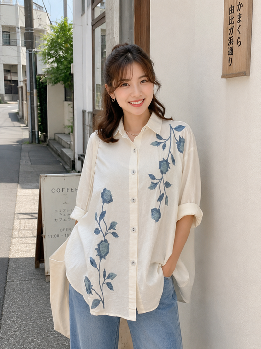 Vinda Button Cotton Longsleeve - White