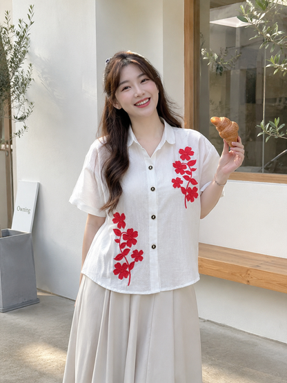 Kora Flower Button Cotton - White