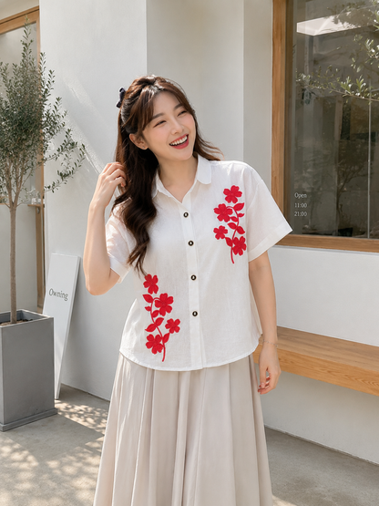 Kora Flower Button Cotton - White