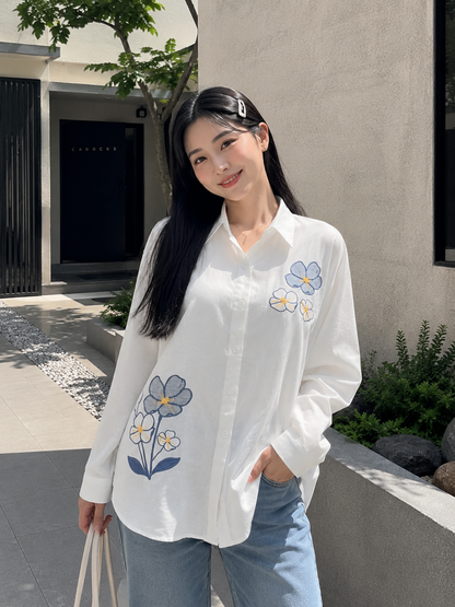 Three Flower Cotton Longsleeve - White