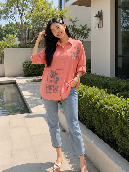 Selva Flower Cotton Longsleeve - Pink