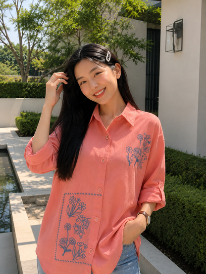 Selva Flower Cotton Longsleeve - Pink