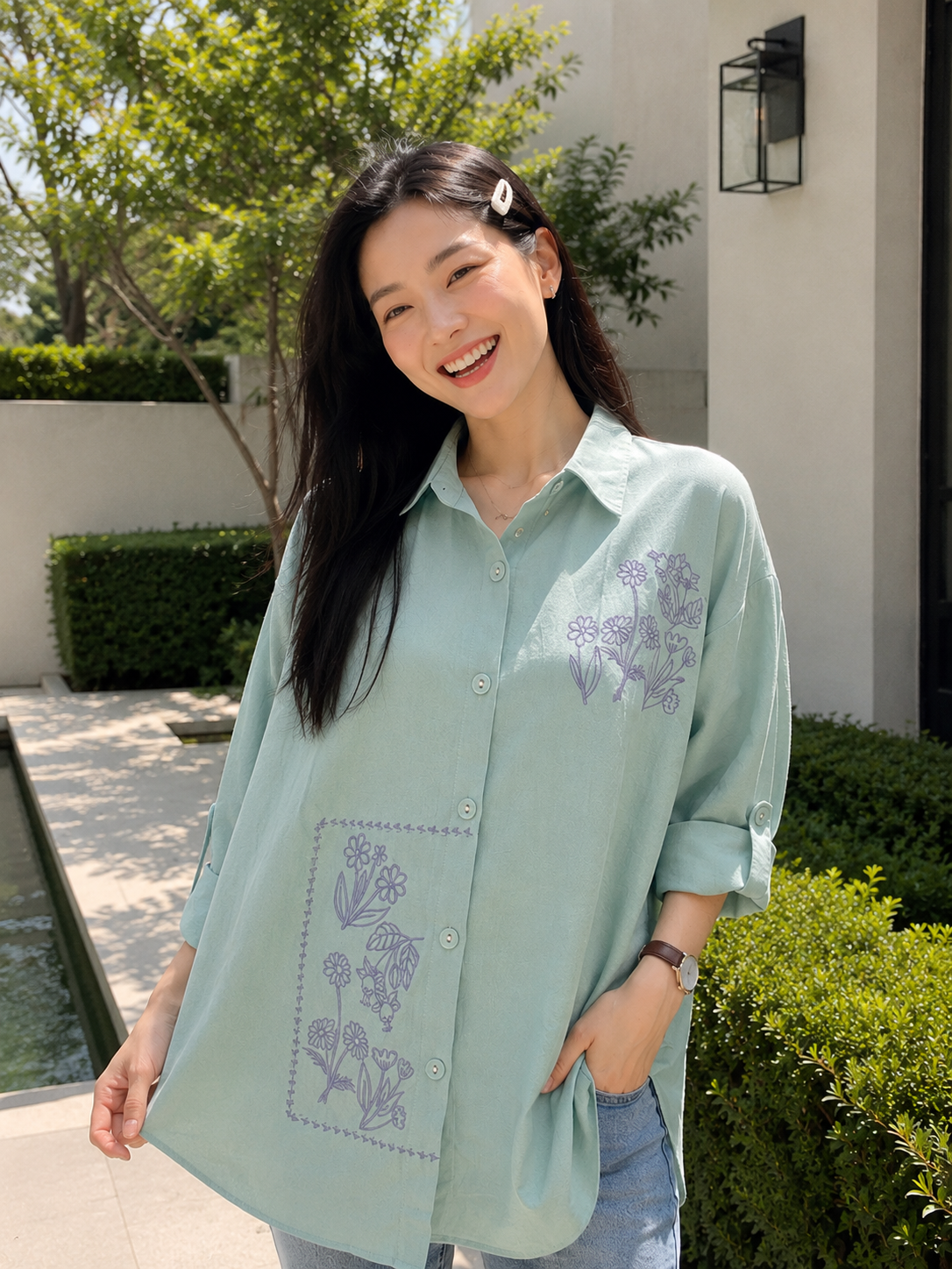 Selva Flower Cotton Longsleeve - Mint